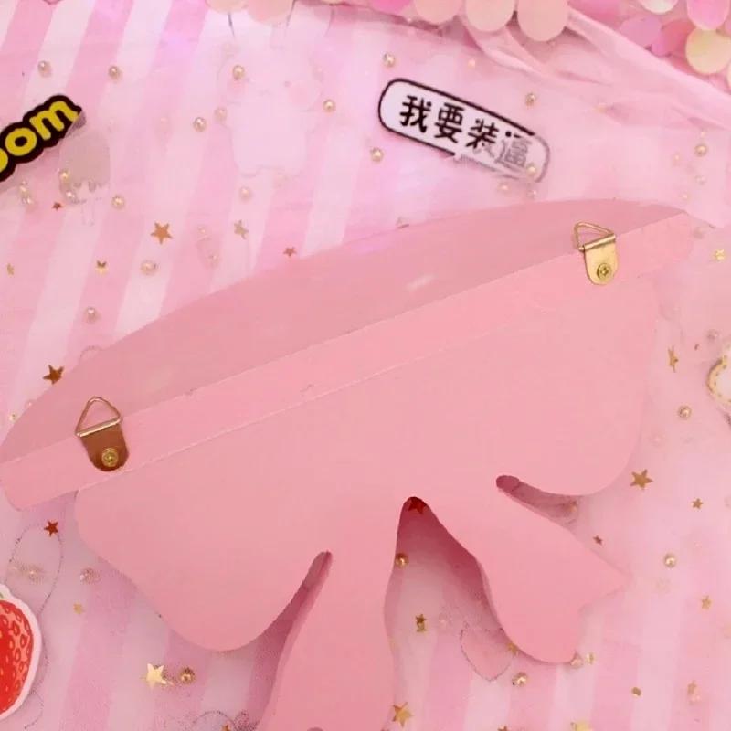 Wooden Decorative Shelves Girls' Room Organizer Holder Pink Wall Shelf Decor Frame Bows Decoration  Wooden Storage Rack