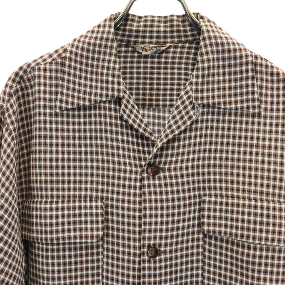 Berkshire 50s 60s Open collar Vintage box silhouette Check Pattern Long sleeve Open collar shirt Men's Used