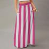 Women's Casual Leisure Foldable Striped Plaid Print High Waist With Pocket Draped  Relaxed Long Maxi Skirt