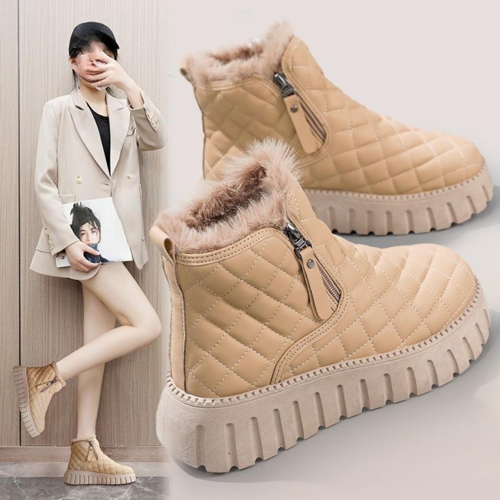 Women's Winter Boots with Faux Fur Lining & Zipper Closure -Toe Ankle Boots with Cushioned Insole- Casual & Semi-Formal Winter Footwear