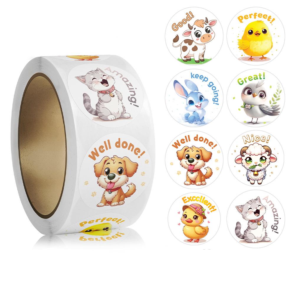 100-500pcs Round Animal Cartoon Stickers For Envelope Encourage Scrapbook Reward Student Label Decals Office Stationery Sticker