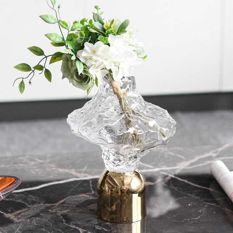 Irregular Semi Transparent Glass Vase, Geometric Flower Arrangement, Glass Container, Living Room Decoration Metal Vase