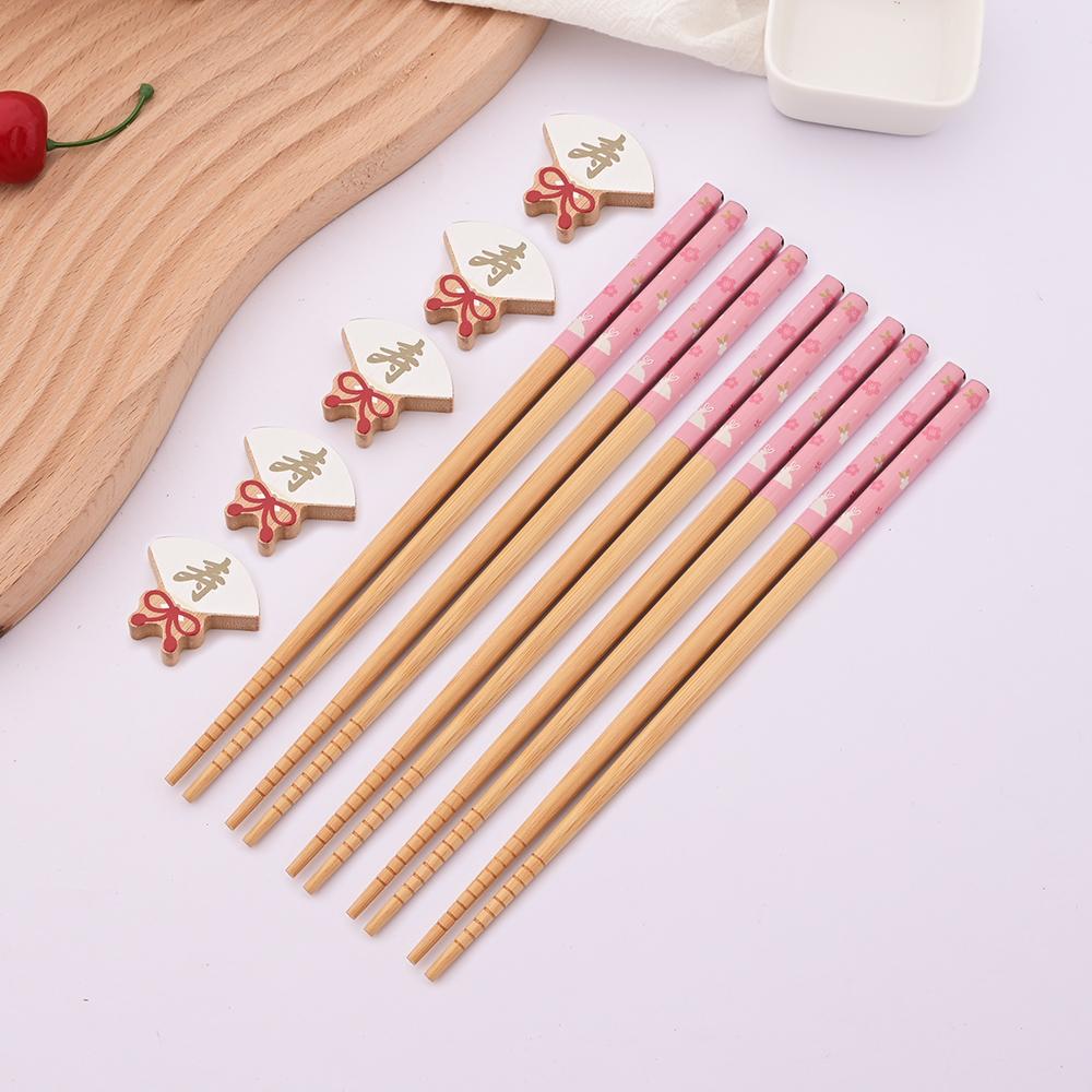 5 Pairs Bamboo Wooden Chopsticks Chinese Food Tableware Japanese Sushi Sticks Washable Dishes Kitchen Accessories Set