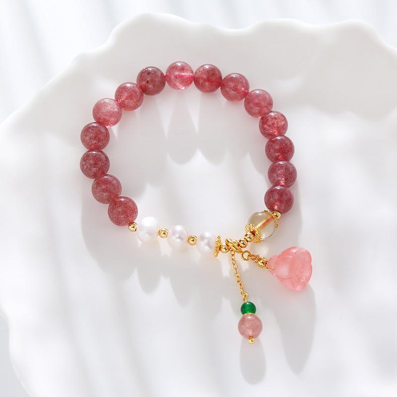 Strawberry Crystal Pendant Powder Crystal Bracelet Bangles Women Fashion Jewelry Accessories Gift