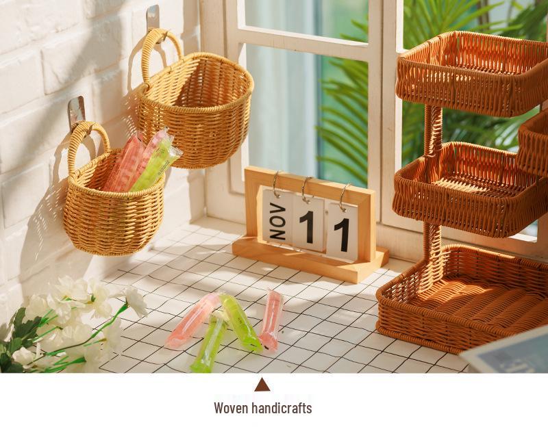 Imitation Rattan Wall-Mounted Basket for Storage & Decor
