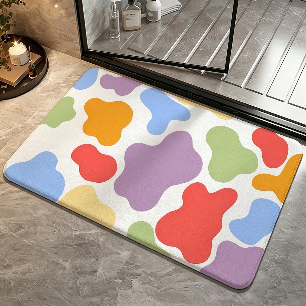 Macaron Color Cow Spot Allover Floor Mat Bedroom Carpet, Bathroom Foot Mat, Doormat, Non-Slip Absorbent Multi-Use