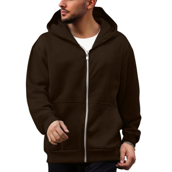 Men Sweatshirt Coat Hooded Long Sleeve Zipper Closure Hoodie Coat with Schoolbag Design Solid