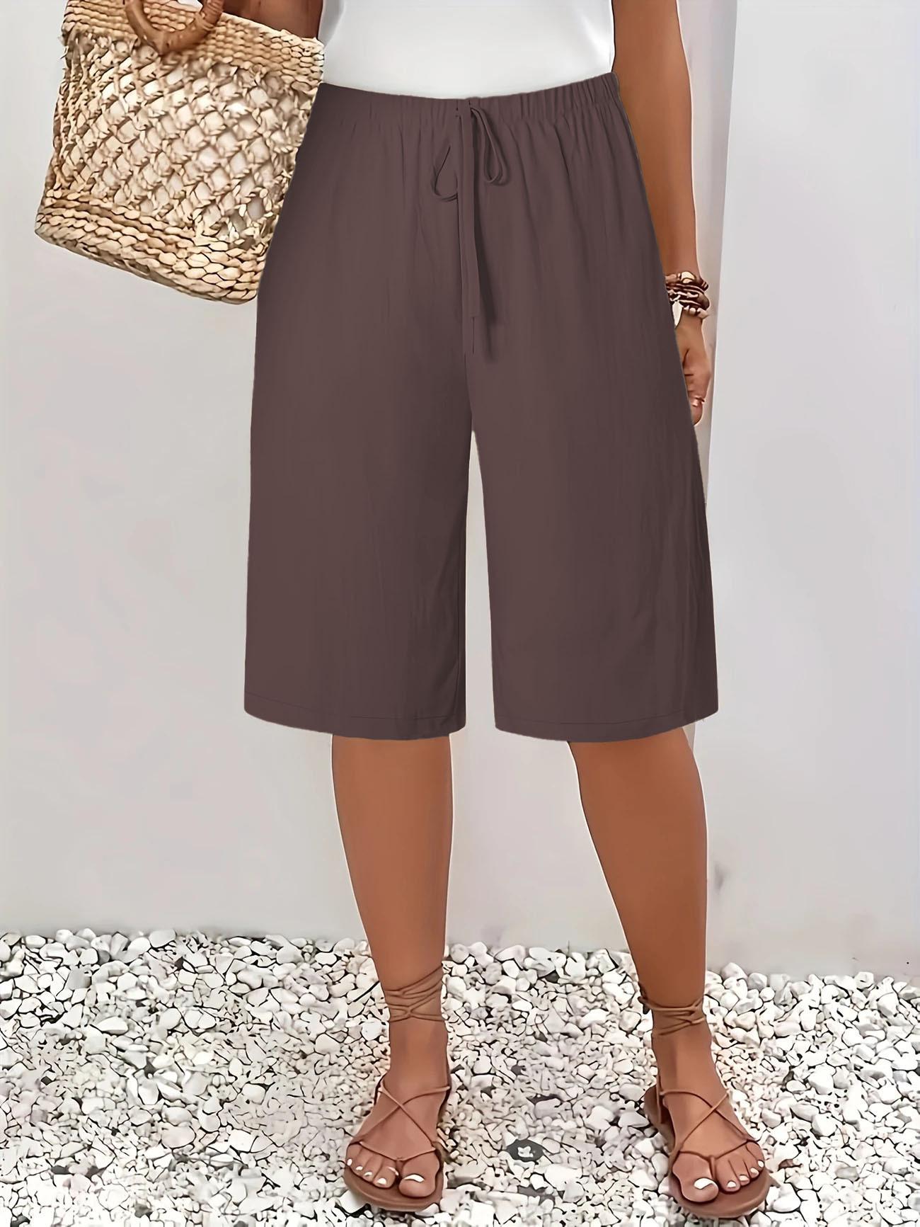 

Жіночі повсякденні однотонні п ятиточкові штани середньої довжини 3XL