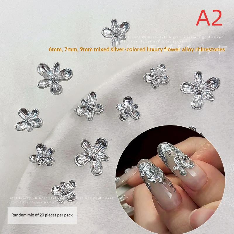 20/30Pcs 3D Alloy Flower Nail Art Charms Japanese Silver Gold Lilac Flower Nail Art Decorations Manicure Accessories