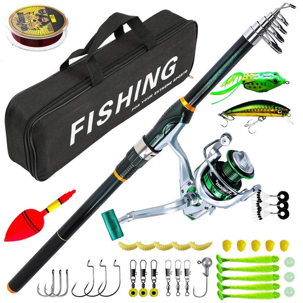 2.7m Fluorescent Green Fiberglass Sea Fishing Rod Set with Long Cast Lure, Soft Lure Hooks, and Fishing Line