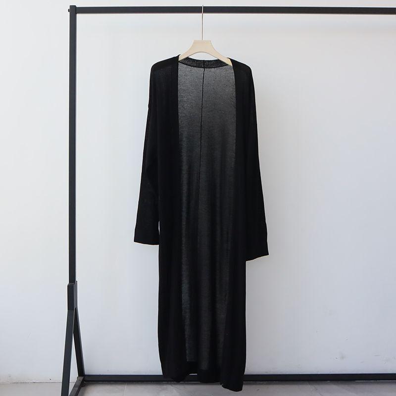 

Idle Style Tianshuang Linen No Buckle Knitted Shawl Mid-Length Spring and Summer Lightweight Robe cardigan Sun Protection Top Women Summer Black All yards