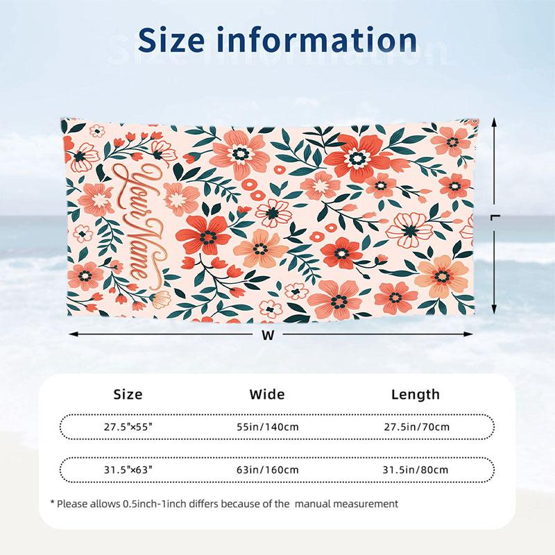 Floral Elegance Card 7 Theme Quick Dry Beach Towel Custom Name Text Print Large Sand Resistant Towel Beach Vacation