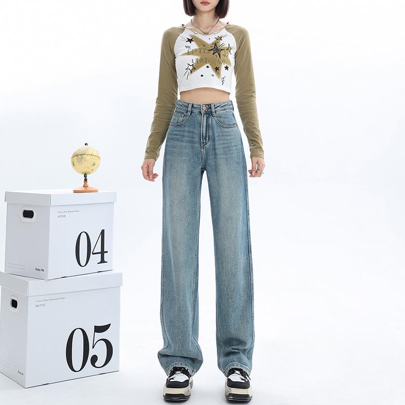 Women's Velvet Wide-Leg High-Waisted Jeans - Autumn/Winter 2025 Collection, Floor-Length Slimming Fit