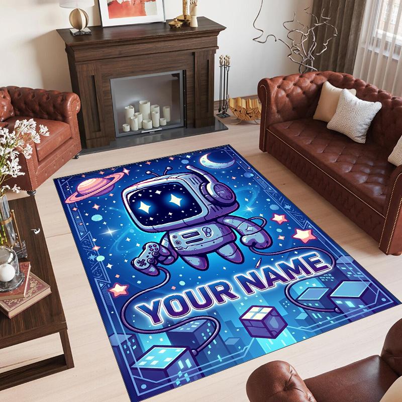 Personalized Crystal Velvet Carpet Custom Name Text,Astro Bot Anti Slip Area Rug For Home Decoration