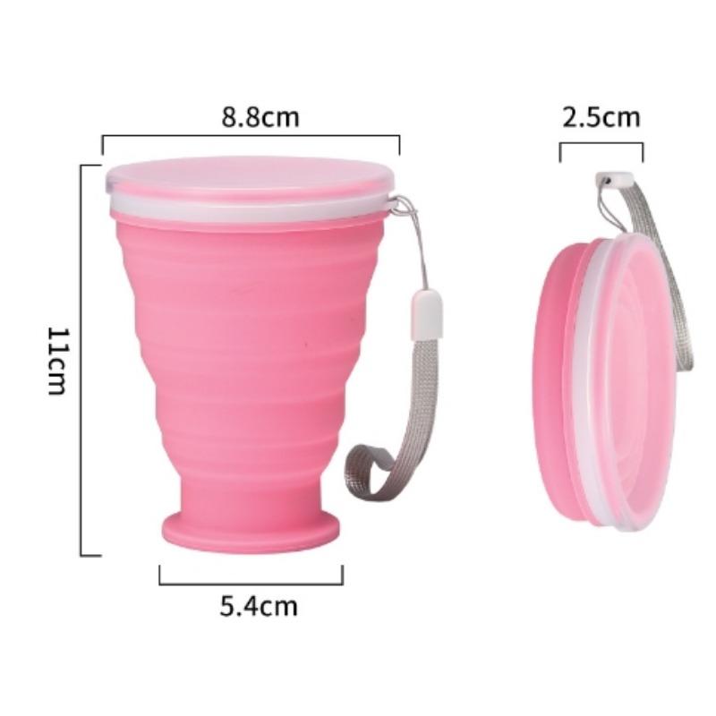 

300ml Silicone Folding Mug - Leakproof Portable Travel Cup w/Carabiner for Camping/Sports/Coffee, Collapsible Tea Water Bottle розовый