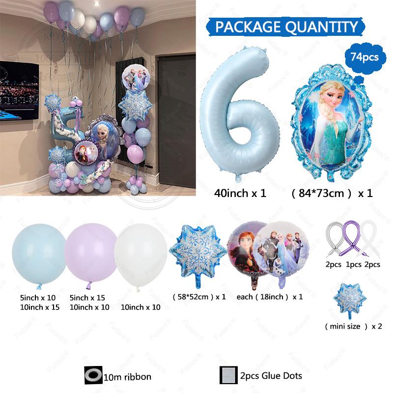 74pcs Frozen Princess Decoration Balloon Garland Arch Kit 40inch Blue Number Foil Balloon for Girl Birthday Party Favors Decor