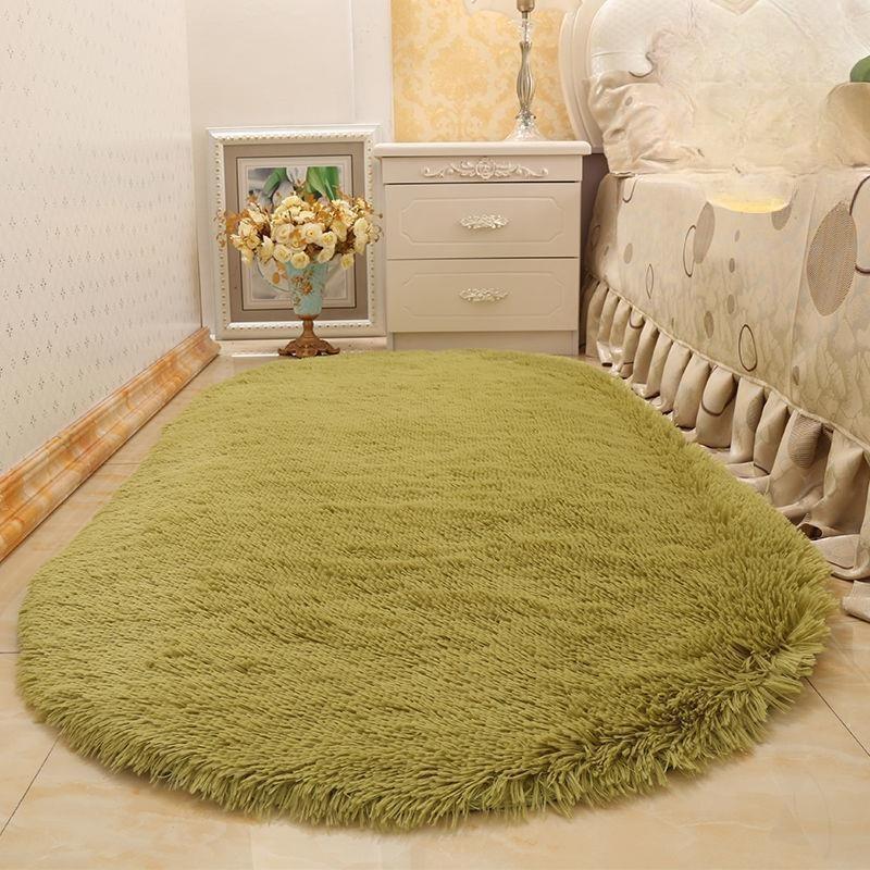 Oval Silk Wool Carpet Bedroom Cute Girl Bedside Blanket Bay Window Mat Living Room Tea Table Full Blanket Washable