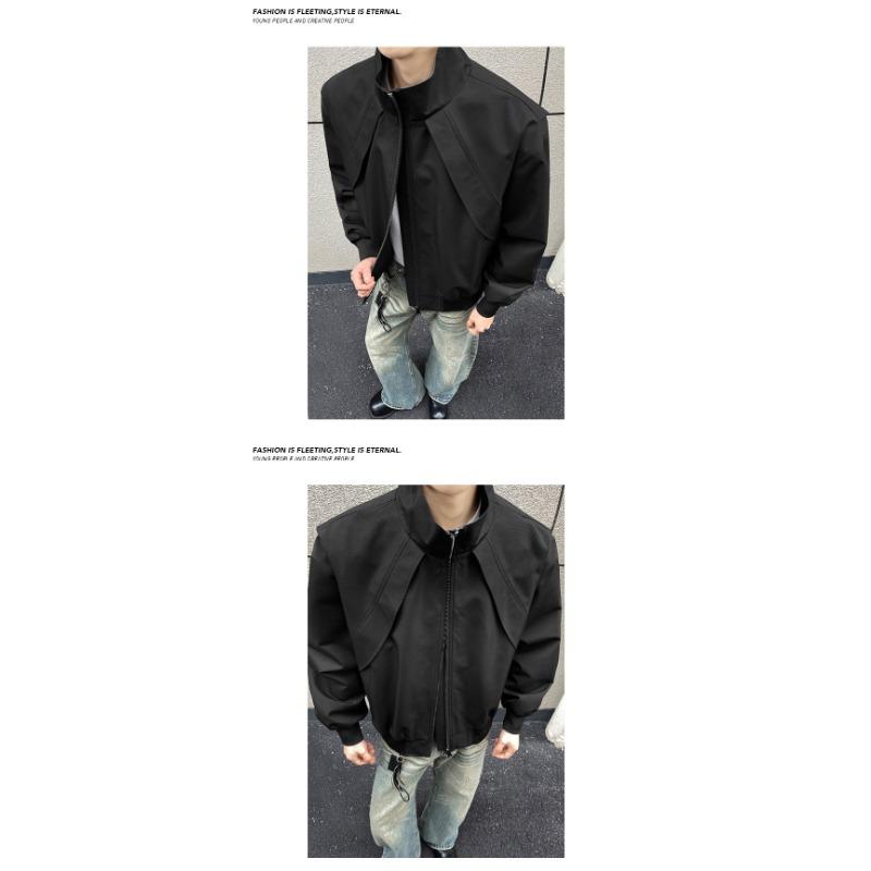 Vintage American Deconstructed Turn Down Collar Short Workwear Baseball Jacket For Men