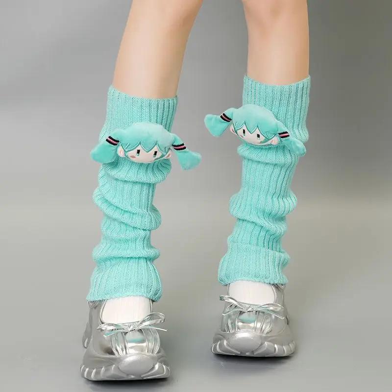 Jolis cache-jambes tricotés colorés Dopamine Motif Os Chaussettes Pelucheuses Dessin Animé Alt Culture Chaussettes Chaudes pour Filles vert