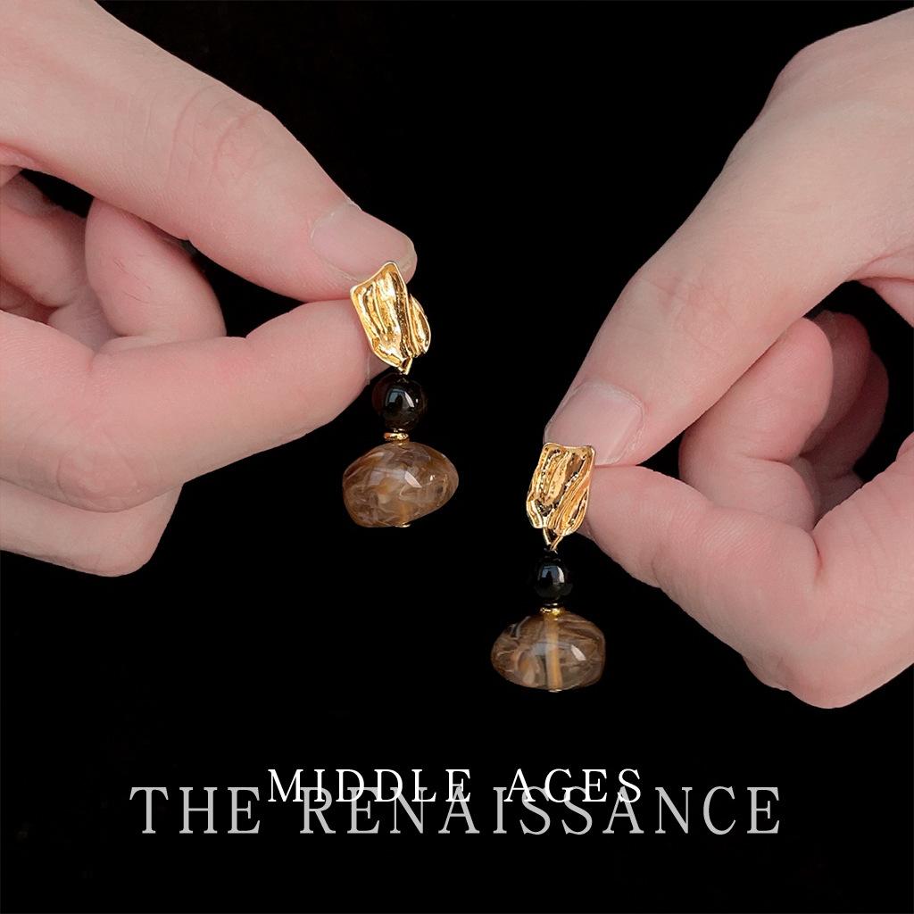 размазанные янтарные серьги-гвоздики в гонконгском стиле ретро осенне-зимние кофейные серьги ювелирные украшения для ушей