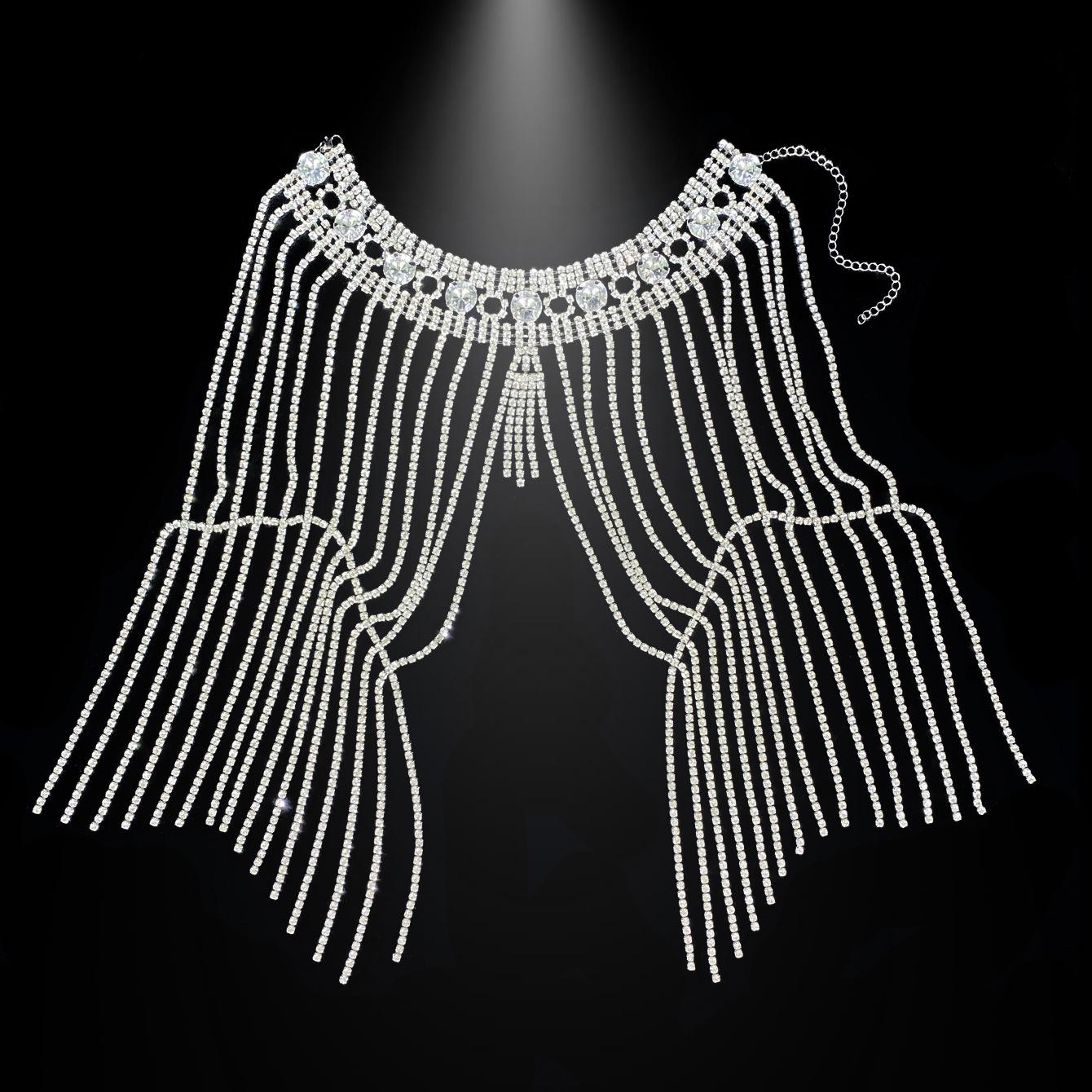 

Temperament elegant multi-layer fringed imitation pearl shoulder chain women s French retro dress with clothing chain срібний