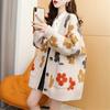 Women Sweater Coat V-Neck Long Sleeve Flower Pattern Knitted Cardigan with Pockets Loose Fit Autumn Winter Knitwear