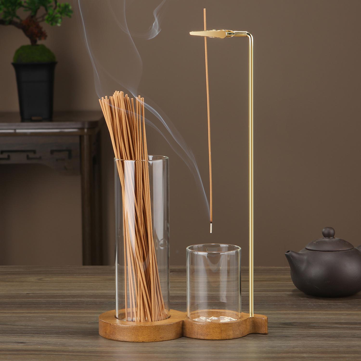 

2 in 1 Glass Incense Holder Anti-Ash Incense Burner with Removable Ash Catcher and Incense Storage for Yoga Meditation Spa