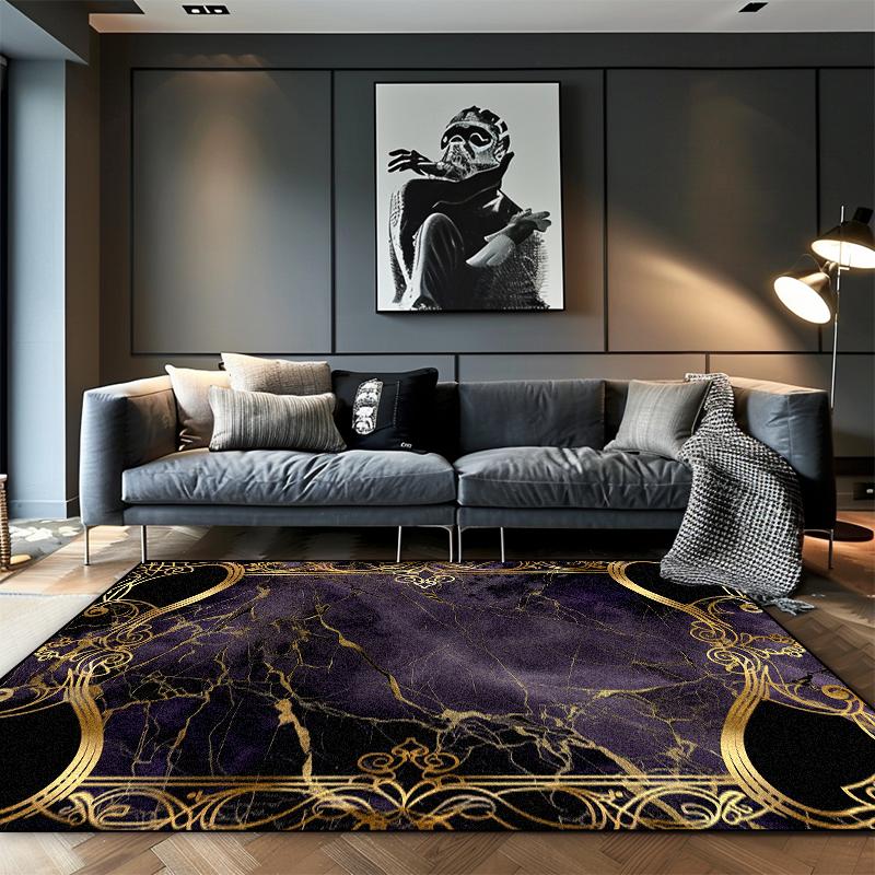 European Luxury Black Gold Living Room Carpets Cloakroom Non-slip Large Area Rugs Leisure Bedroom Coffee Table Washable Foot Mat