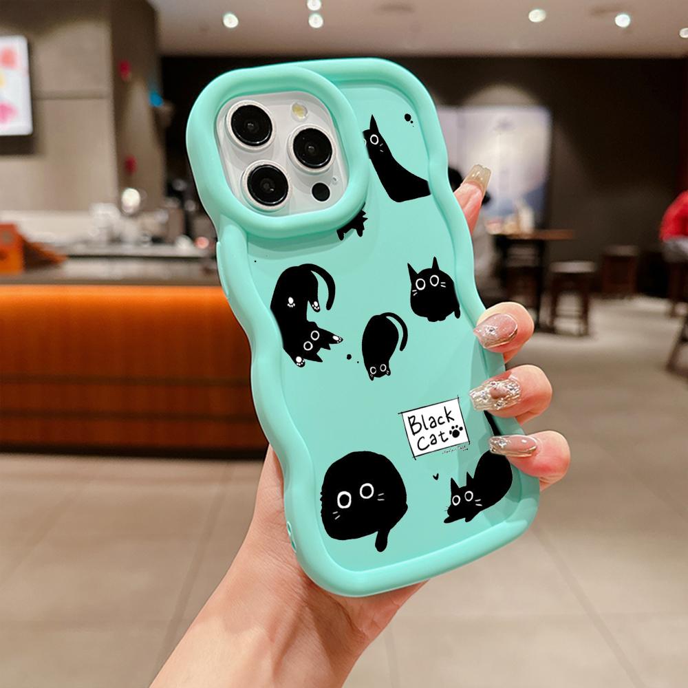 LZ11 cat Cute art design Wave Silicone Phone Cases for Samsung A15 S23 FE S24 Ultra A34 A54 A14 Motorola G32 OnePlus Soft Cover