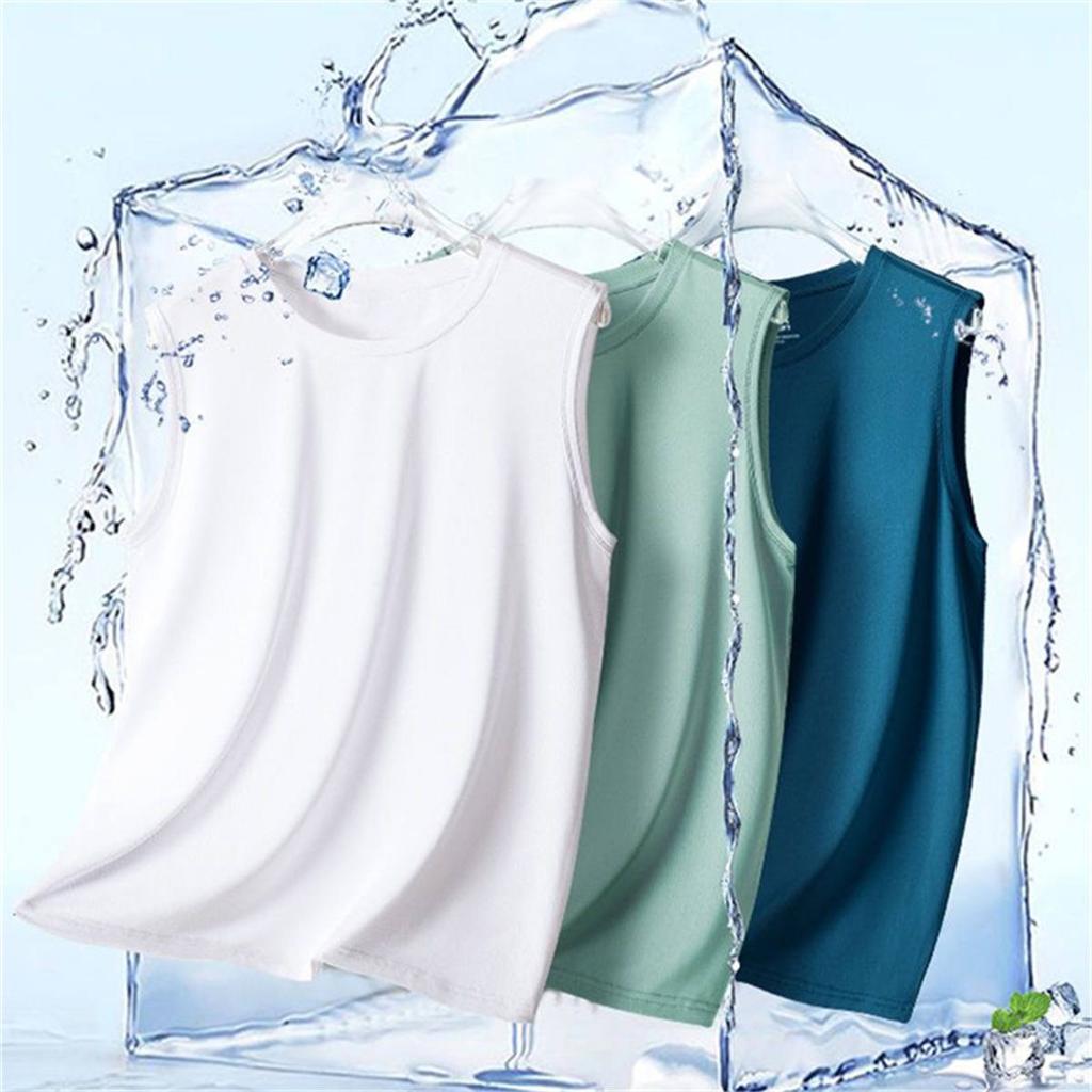 Men's Summer Solid Color Casual Sleeveless Top Round Neck Breathable Plus Size Vest