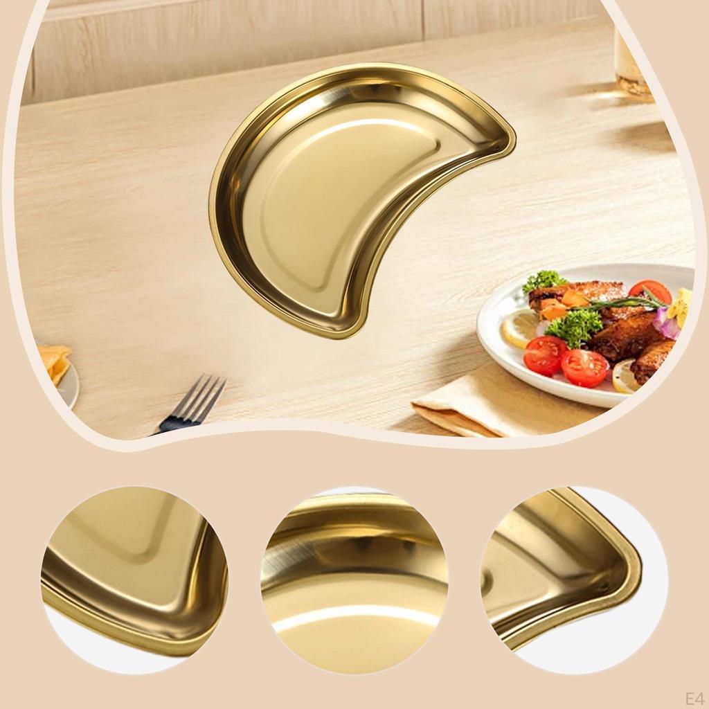Metal Serving Tray, Moon Shape Plate Cheese Board Dessert Snack Tray Kitchen Countertop for Veggie,
