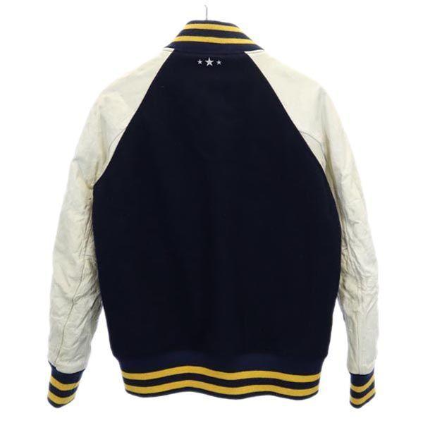 XLARGE wool blend Stajan S Navy blue Sheepskin Leather Sleeves Men's Used