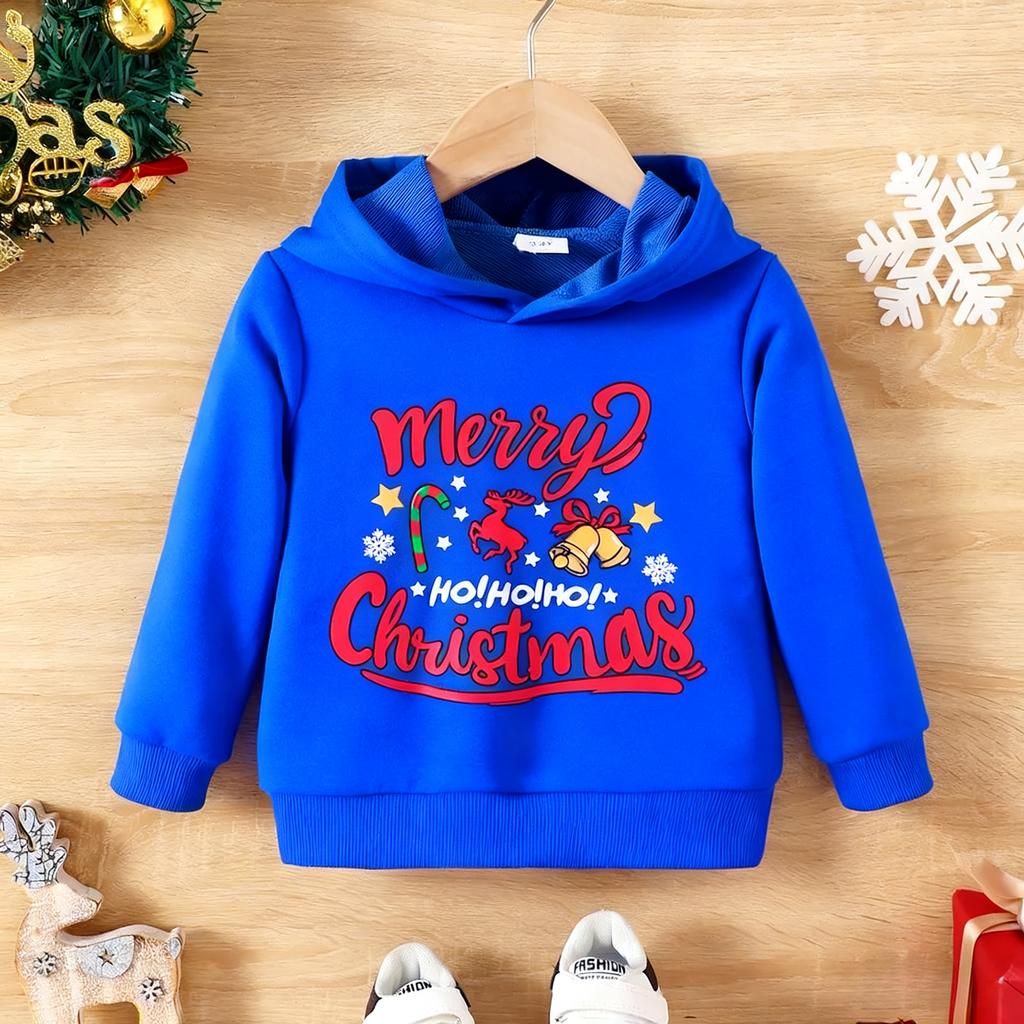 Christmas Element Print Children Hooded Sweatshirt Boy Girl Autumn Winter Daily Outdoor Vacation Casual Loose Warm Sportswear