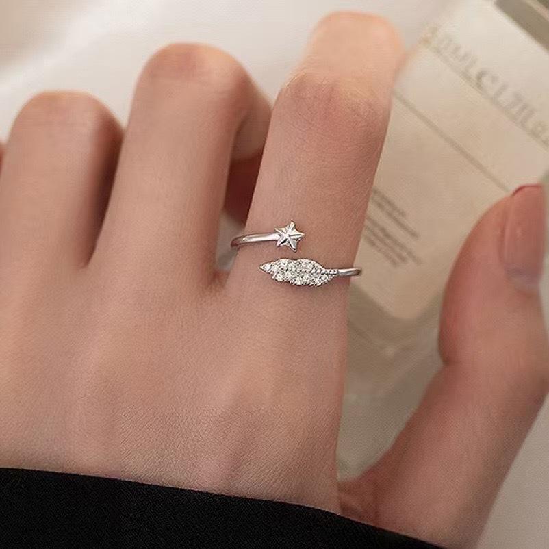 New Feather Star Ring Women's Niche Ring Open Index Finger Plain Ring
