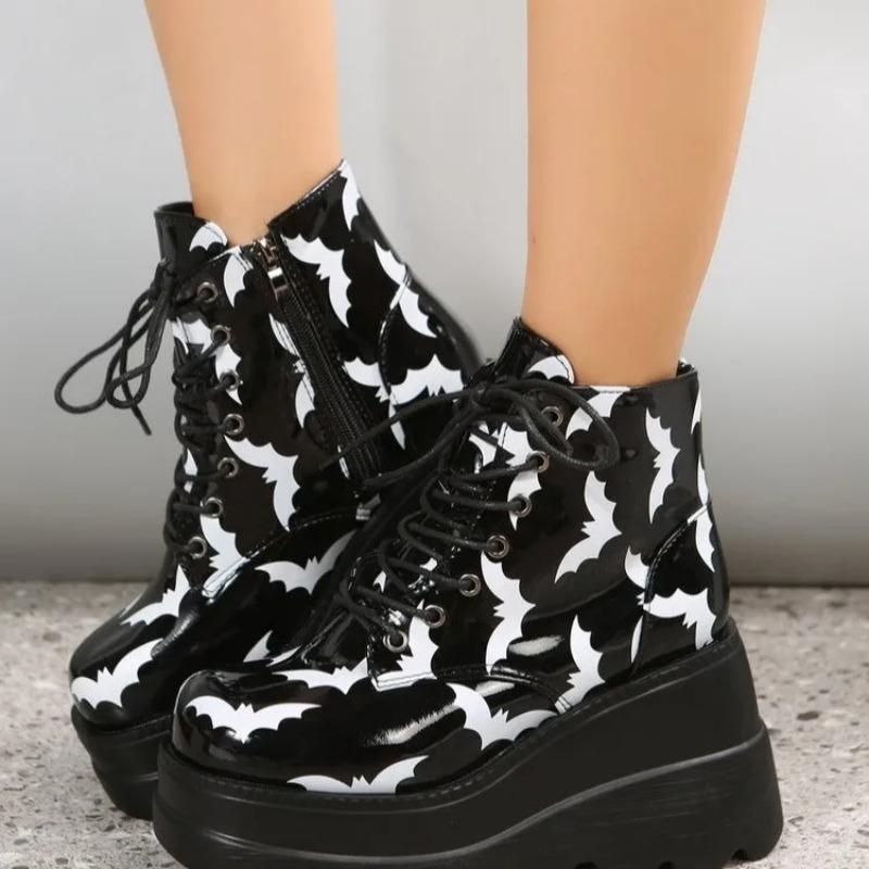 Fashion Large Size Round Head Casual Autumn and Winter Thick-soled Lacing Side Zipper Short Boots Foreign Trade Lacing Platform Shoes