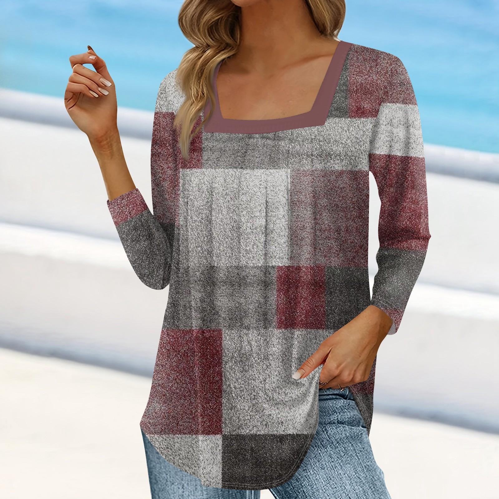 

Жен. Футболка Футболка С цветочным принтом Рукав 3/4 Повседневные Выходные Мода Классический Квадратный вырез Обычный Топ L винный