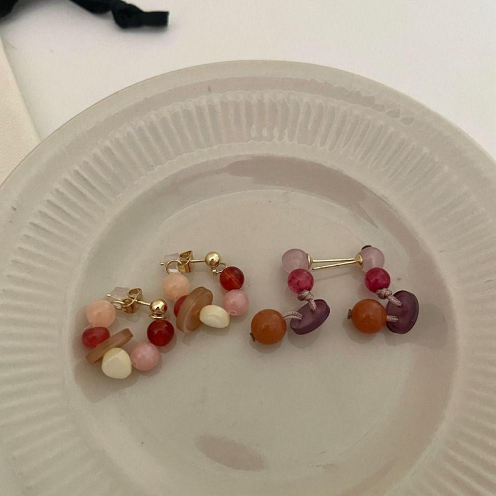 

Stone Beaded Hoop Earrings Bohemia Stud Earrings Korean Resin Earrings Gift