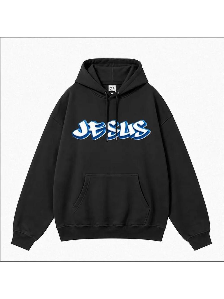 Unisex Fall Autumn Jesus Graffiti Street Art Christian Faith Single Sided Graphic Print Hoodie Casual Long Sleeve Pullover Top for