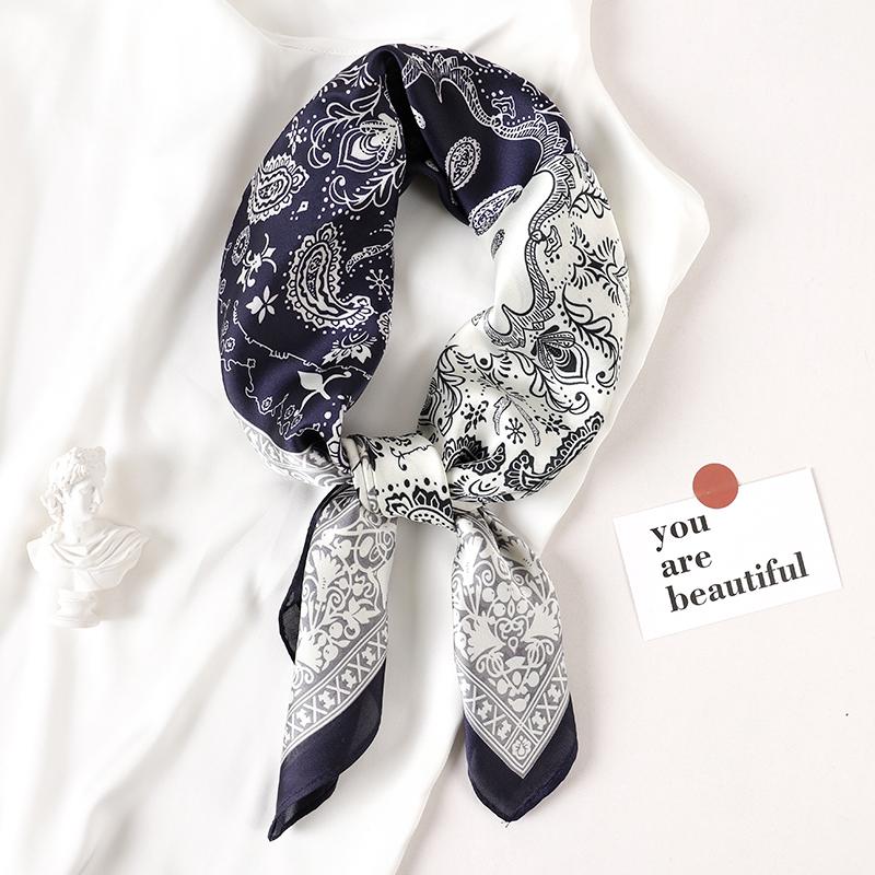 Luxury Brand  Silk Square Scarf Women Cat Neck Hair Tie Band Beach Hijab Kerchief Head Headbands Bandana Female Foulard 70cm