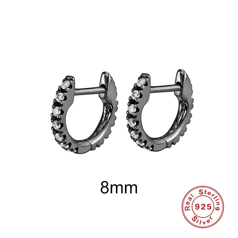 Gun Black Ear Buckle Earrings Light Luxury Full Diamond Ear Clips Earbone Clips S925 Sterling Silver Earrings Cool Girl Earrings
