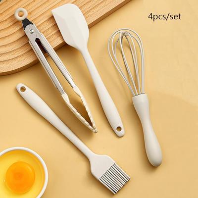 4pcs Silicone High-temperature Resistant Mini Baking Scraper Oil Brush Egg Beater Food Clip Baking Tool