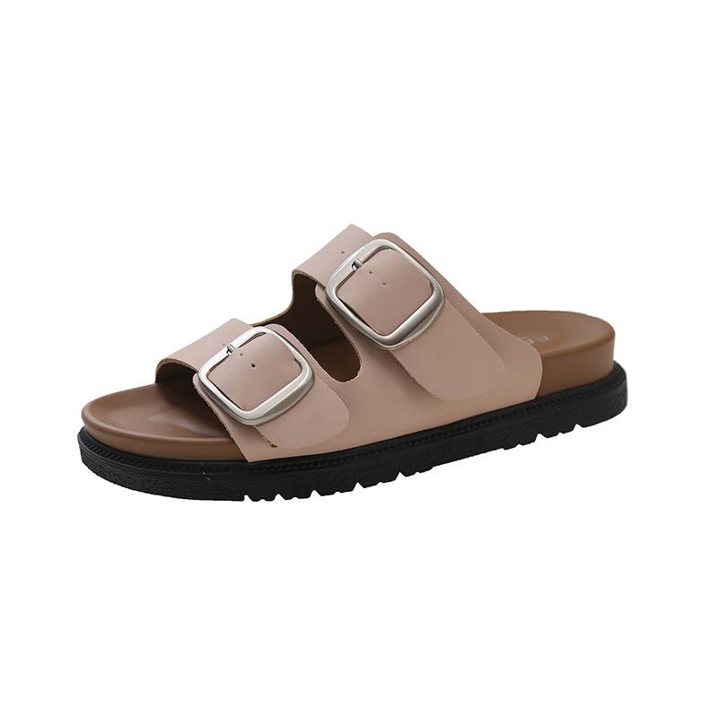 

Тапочки с юбками, ретро с двойной пряжкой в виде полутапочек, женские летние прохладные тапочки на толстой подошве, женская обувь высокого класса 40 розовый