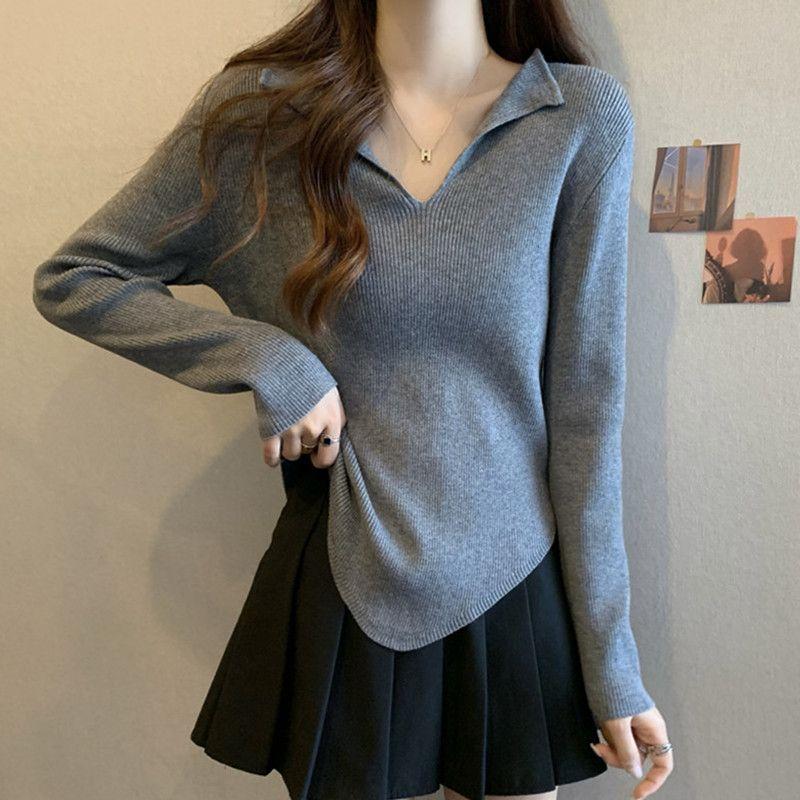 

Женский вязаный свитер с длинным рукавом, облегающие пуловеры для женщин, осенне-зимние универсальные топы M серый