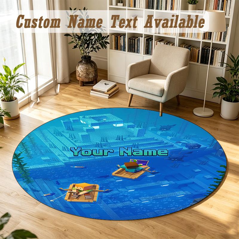 Round Rug Custom NameMinecraft Pattern Non Slip Carpet Home Floor Decor