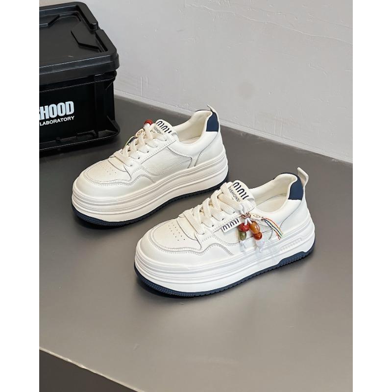 

Leather breathable casual little white shoes women s autumn new heightening board shoes thin bread women s shoes 40 синій