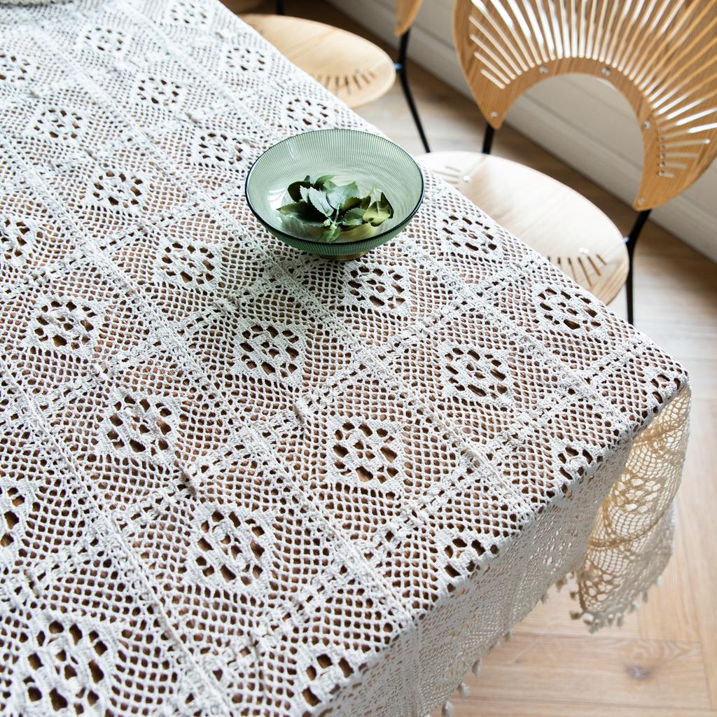 Cotton-woven Hollow Tablecloth,With Tassel Rectangle Table Cloths for Kitchen Party Holiday Christmas Dining Table Decor