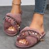 Fashion Fashion Tassel Decor Fur Slippers for Women Open Toe Cross Strap Plush Home Slippers Woman Autumn Winter Cozy Warm Fluffy Slides