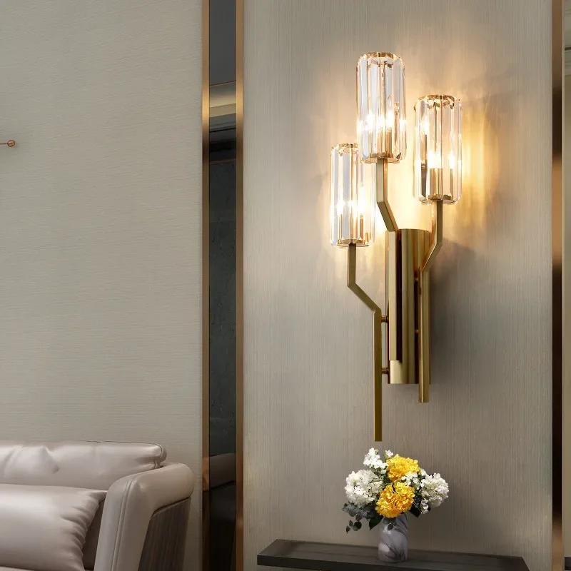 Postmodern Crystal Luxury Living Room Gold Wall Lamp Simple Bedroom Background High-end LED Indoor Lighting Fixtures Sconce