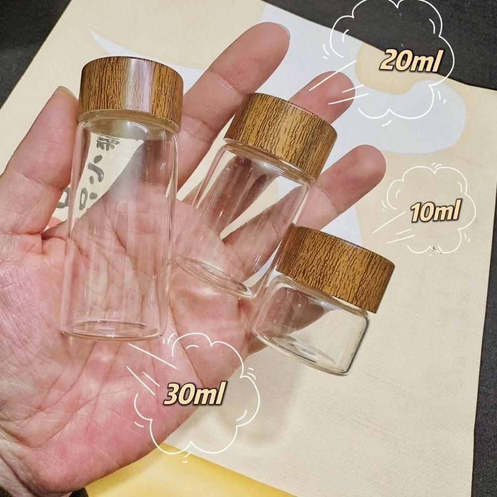6PCS Transparent Wooden Lid Mini Glass Bottles 10/20/30 ML Mini Tea Bottle  Seasoning