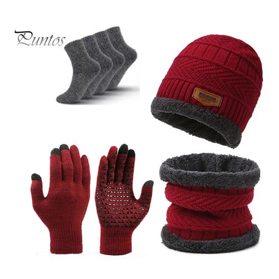 

1 комплект зимней шапки, шарфа, перчаток и носков, трикотажные толстые эластичные перчатки с отличным трением, ветрозащитные утеплители для шеи, носки для холодной погоды, велоспорта, кемпинга, рыбалки красный